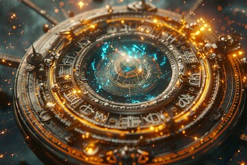 Fototapeta premium Zodiac symbols in a cosmic background with a blank area for text in an editorial layout