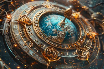 Obraz premium Zodiac symbols in a cosmic background with a blank area for text in an editorial layout