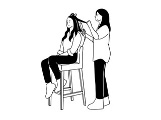 Hairdresser styling woman's hair in a beauty salon