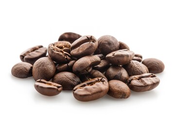Naklejka premium Coffee beans on a white backdrop, isolated. Generative Ai