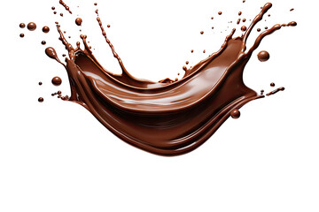 A mesmerizing capture of a dynamic chocolate splash, depicting droplets and a wave in mid-air, symbolizing indulgence and flavor.