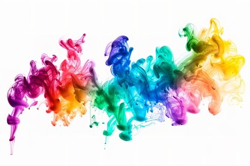 Fototapeta premium Colorful ink smoke with rainbow gradient isolated on a white backdrop. Generative Ai