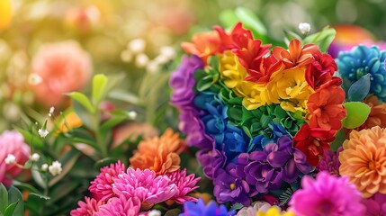 A floral background featuring a rainbow LGBT heart outline, ideal for a Valentine's Day greeting card