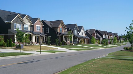 Diverse Residential Options: Street with Array of Homes in a New Neighborhood