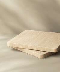 Brown wood plank podium on counter, soft beautiful dappled sunlight, leaf shadow on beige wall for luxury organic cosmetic, skincare, beauty treatment product background 3D