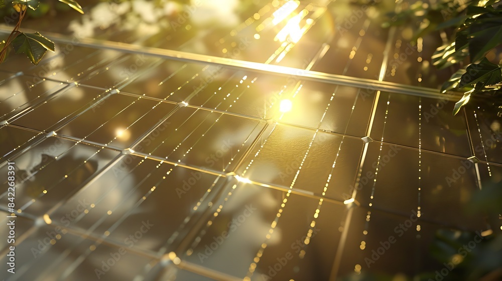 Poster Solar panels reflect sparkling light From the sun Clean energy and environment 3D rendering : Generative AI