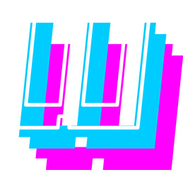 3D Futuristic Pixel Letter Alphabet Vector Element W