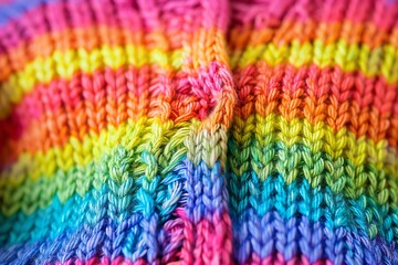 Details of a handmade sweater made of colorful yarn. Generative Ai