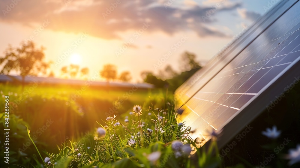 Poster solar panel photovoltaic alternative electricity source concept of sustainable resources : generativ