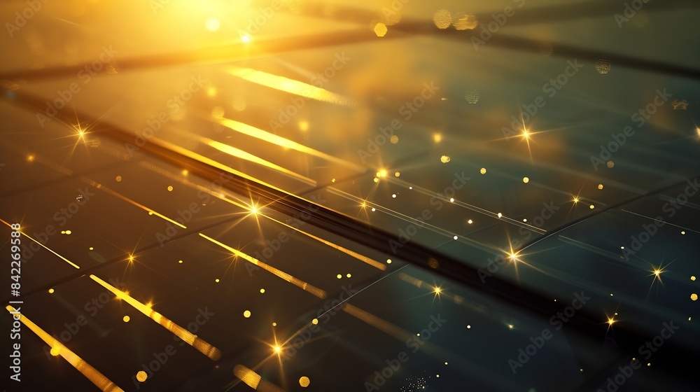 Poster Solar panels reflect sparkling light From the sun Clean energy and environment 3D rendering : Generative AI