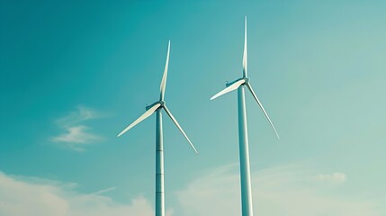 Fototapeta premium windmills turbines and a blue sky generating electricity green energy energy transition : Generative AI