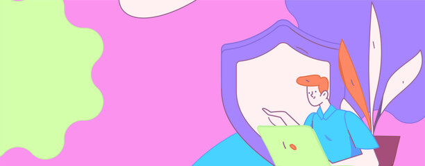 Business network security character flat vector concept operation hand drawn illustration
