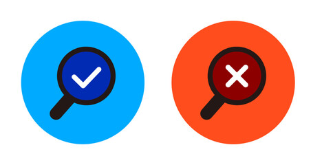 round magnifying glass icon with blue check mark and red cross mark symbol inspection sign examination png certificate vector verified analyze svg