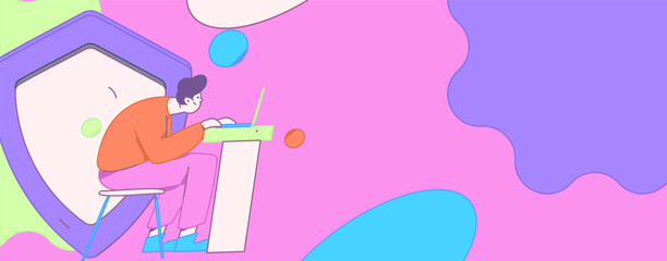 Business network security character flat vector concept operation hand drawn illustration
