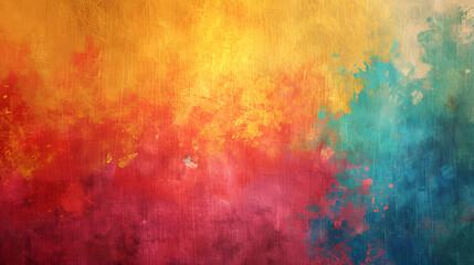 Colorful abstract painting with red, yellow, blue, and orange background, evoking vibrant emotions.