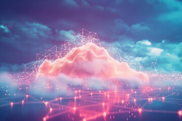 Obraz premium Innovative Cloud Computing: Pink Digital Cloud Network on Futuristic Grid
