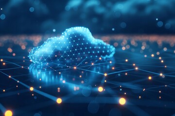 Naklejka premium Futuristic Cloud Computing: Digital Network Connection and Data Storage