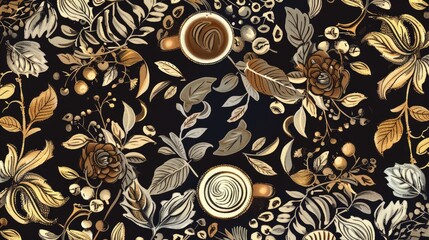 Stylized Antique Coffee Pattern for Textiles and Wallpaper