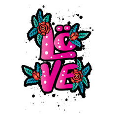 Love lettering. Handwritten quote. Vector illustration.

