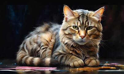 House cat close-up on a dark background