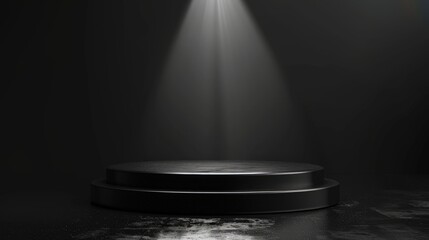 Black podium stage empty cube background spotlight 3d pedestal space stand of blank product display show object platform or dark presentation scene abstract light luxury showcase template backdrop.