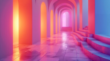 Colorful Arched Hallway With Bright Lighting