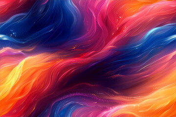 A colorful, abstract painting of a flame with a blue and orange swirl. The painting is full of bright colors and has a sense of movement and energy