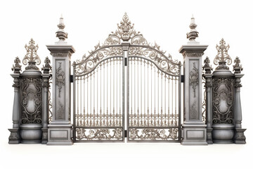 White iron gate with decorative design on it's sides.