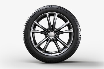 Fototapeta premium Wheel on white background with shadow on the ground.
