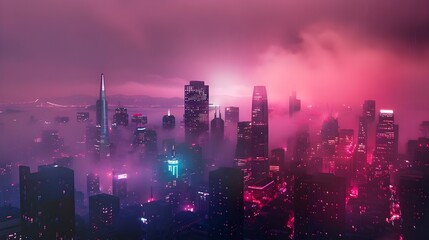 Fototapeta premium Vaporwave Future Neon Cyberpunk City (Generative AI)