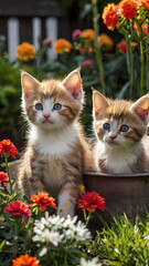 cat and flowers