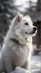 Obraz premium white dog in snow