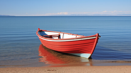 Fototapeta premium red boat on the beach