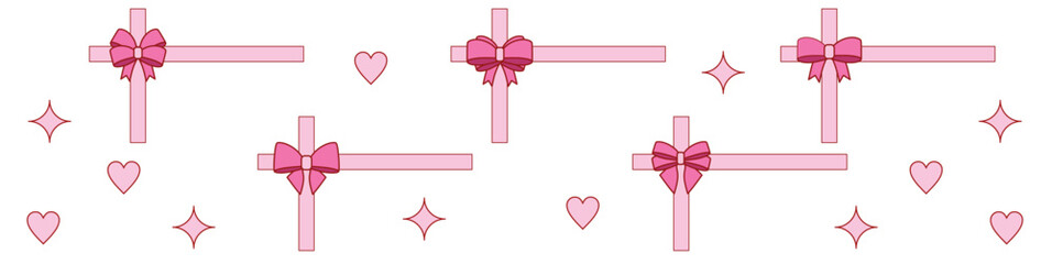 pink girly frame border cartoon bow set. Bow for hair decor present, invitation, flat. Trendy girls accessories. Gift Bows. Good for valentine's day, wedding and mother's day	