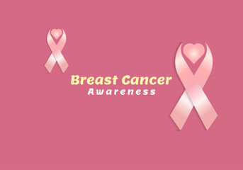 The Heart ribbon with text-Breast cancer awareness, Realistic pink ribbon