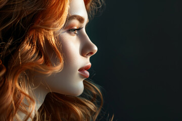 Fototapeta premium A woman with red hair and a red lipstick