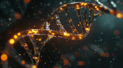 A glowing DNA strand with a black background
