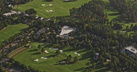 Augusta Georgia Aerial v54 zoomed shot, birds eye view drone fly around National Golf Course capturing breathtaking landscape of lush fairways and clubhouse - Shot with Mavic 3 Pro Cine - October 2023