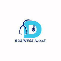 logo design creative letter D and stethoscope