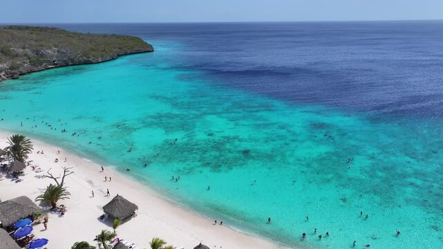 Cas Abao Beach At Willemstad In Netherlands Curacao. Beach Landscape. Caribbean Island. Willemstad At Netherlands Curacao. Seascape Outdoor. Nature Tourism.