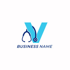 design logo creative letter V and stethoscope