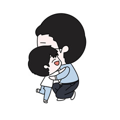 A cartoon of a man hugging a child