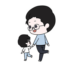 A man is holding a child's hand