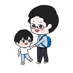 A man is holding a child's hand