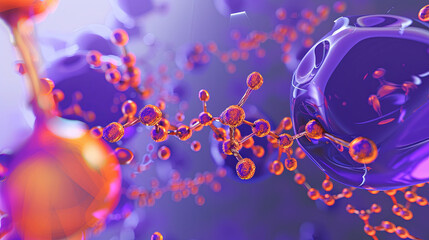 purple and orange cancer cells being battling by white cell, generative AI