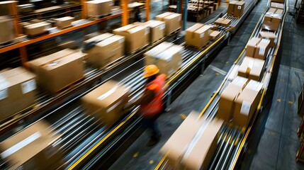 worker man working using safety automated warehouse industrial warehouse management system package picking and delivery