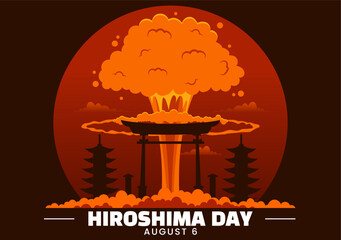 Hiroshima Day Vector Illustration for August 6th featuring a Peace Dove and a Nuclear Explosion Background in a Flat Style Cartoon Design