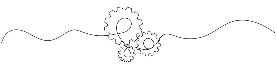 gears cogwheel continuous one line drawing.  One line drawing white background. Vector illustration. Single line gear icon.minimalism mechanical engineering concept thin line