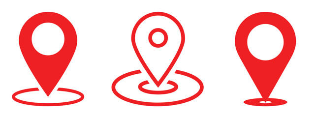 Location icon set. Flat icon set of location and map pins. Map pin place marker. Location pointer icon symbol in flat style. Position symbol.
