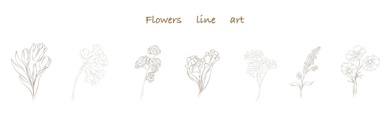 Flowers line art set vector that can be used in a variety of ways such as decorating cards, digital printing, fabric patterns, scrapbooking, paper patterns, element for design and more.